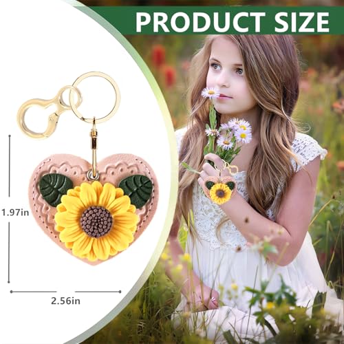 BORKUANA Leather Keychain Holder Case Compatible with AirTag,Cute Protective Air Tag Cover with Keyring,Anti-Scratch Finder GPS Tracker Case for Wallet Keys,bag,pets(Pink Daisy) - Image 2
