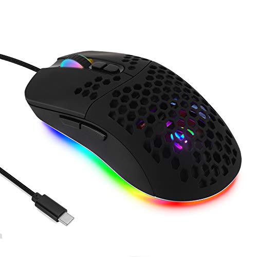 HXMJ Wired USB C Gaming Mice,Lightweight Honeycomb,7200DPI,Corded Mouse with RGB Backlit for Apple MacBook,Tablets,Computer or Laptops with Type C Port - Image 1