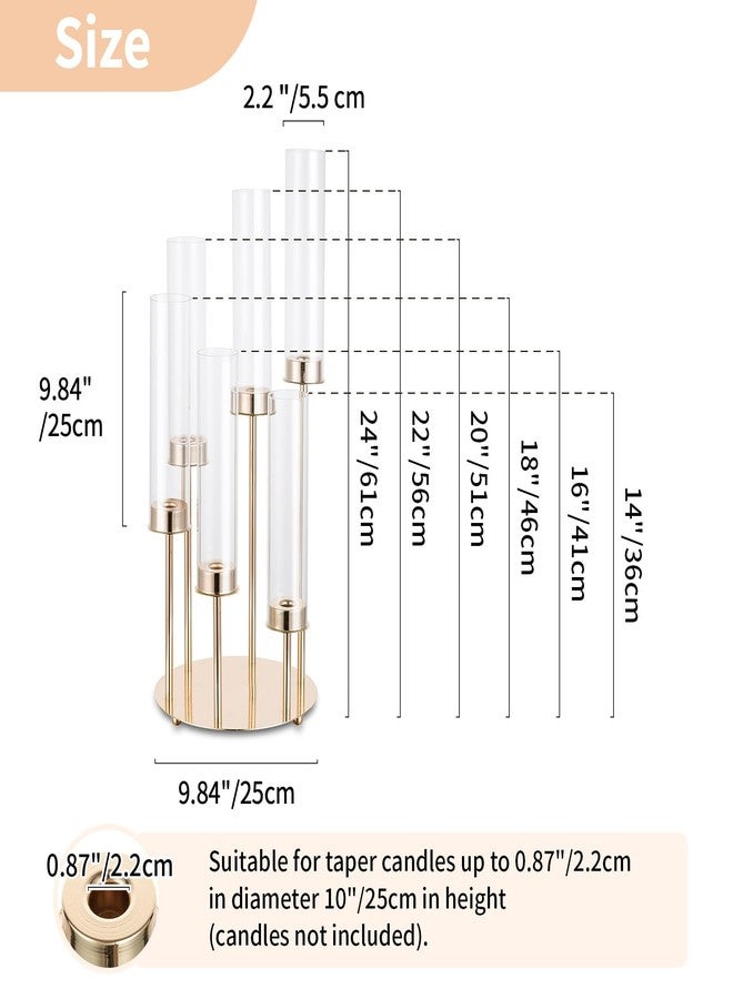 NUPTIO Hurricane Glass Candle Holders: 6 Arms Gold Metal Candlestick Candelabra with Removable Clear Cylinder Sleeve 24 inch Tall Candelabras Large Taper Holder for Outdoor Wedding Table Centerpiece - Image 3