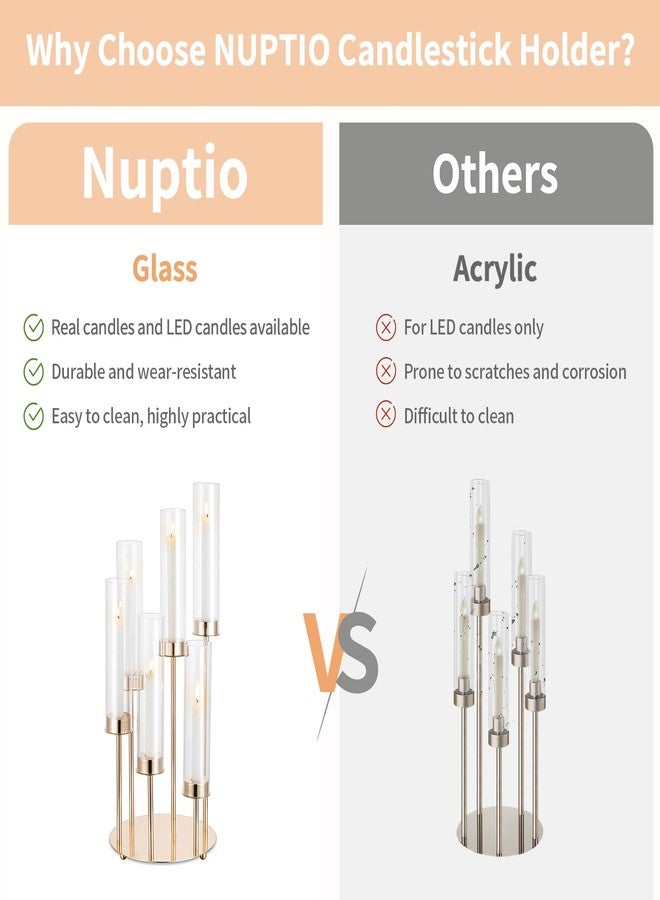 NUPTIO Hurricane Glass Candle Holders: 6 Arms Gold Metal Candlestick Candelabra with Removable Clear Cylinder Sleeve 24 inch Tall Candelabras Large Taper Holder for Outdoor Wedding Table Centerpiece - Image 5