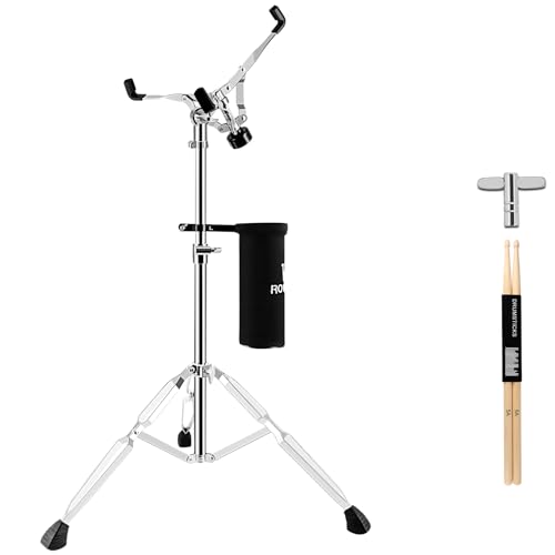 ROWELL Snare Drum Stand Snare Stand with Drum Sticks Double Braced Snare Stand Fit for 10 to 14 Inch Snare Drum and Practice PadStanding Snare Drum Stand Adjustable 405 Inches for Drum Beginners