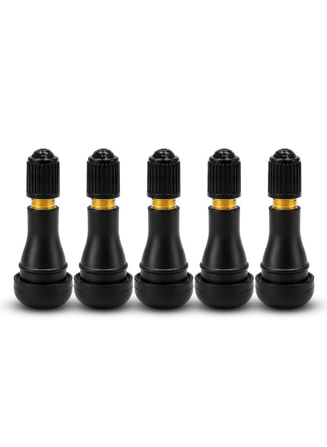 5 pcs TR414 Tubeless Tire Valve Stem Set for Car Bike Truck Scooter Wheel Rim Replacement, EPDM Rubber Brass Tire Valve Stem with Dust Caps, Leak Proof High Temperature Resistant Universal Tire Air Valve Core Accessory - Image 1