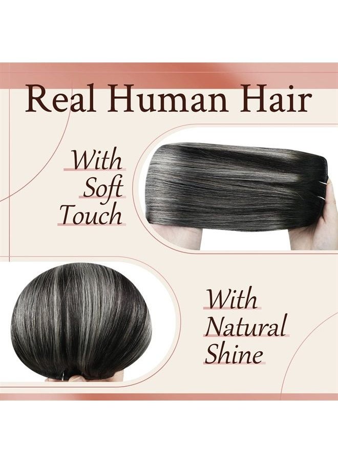 Sunny Hair Sunny Clip in Hair Extensions Real Human Hair, 120g Black Ombre Silver Grey Hair Extensions Clip in Human Hair Black Balayage Clip on Hair Extensions Plenty of Fullness 14inch 7pcs  - Image 2