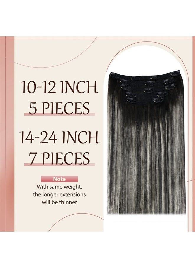 Sunny Hair Sunny Clip in Hair Extensions Real Human Hair, 120g Black Ombre Silver Grey Hair Extensions Clip in Human Hair Black Balayage Clip on Hair Extensions Plenty of Fullness 14inch 7pcs  - Image 3