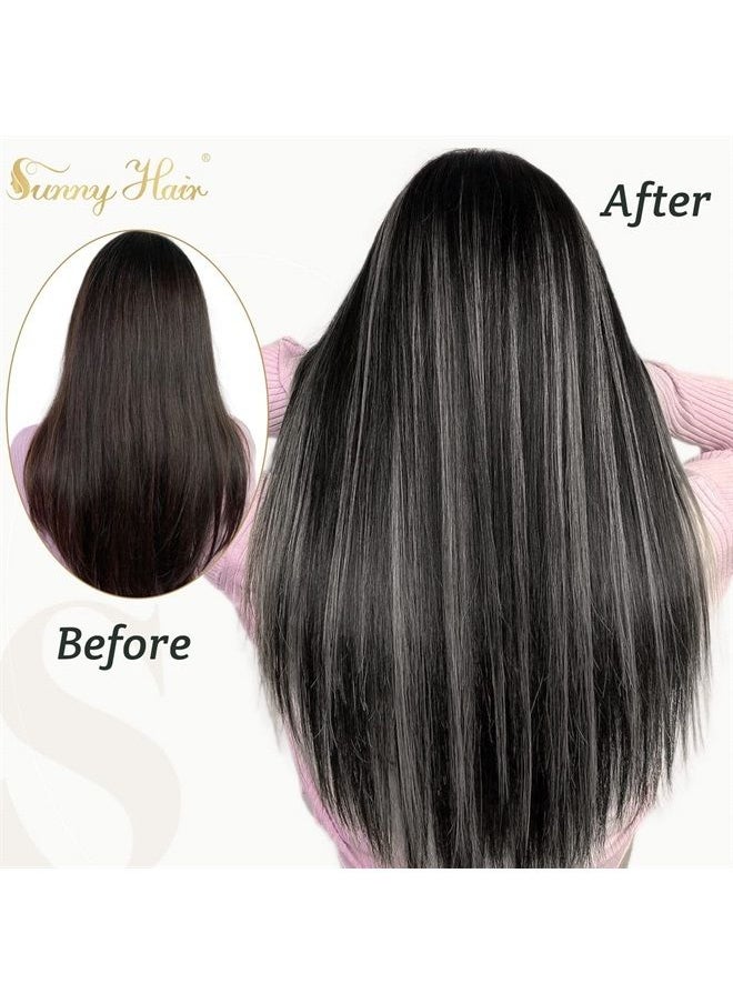 Sunny Hair Sunny Clip in Hair Extensions Real Human Hair, 120g Black Ombre Silver Grey Hair Extensions Clip in Human Hair Black Balayage Clip on Hair Extensions Plenty of Fullness 14inch 7pcs  - Image 4