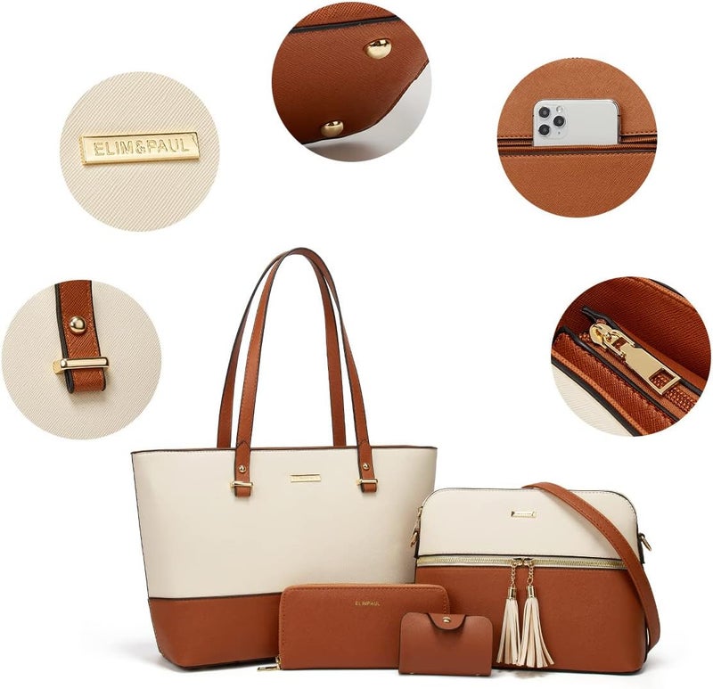 YTL Women Fashion Handbags Wallet Tote Bag Shoulder Bag Top Handle Satchel Purse Set 4pcs - Image 3