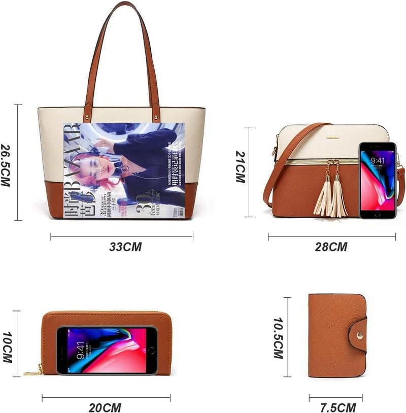 YTL Women Fashion Handbags Wallet Tote Bag Shoulder Bag Top Handle Satchel Purse Set 4pcs - Image 4