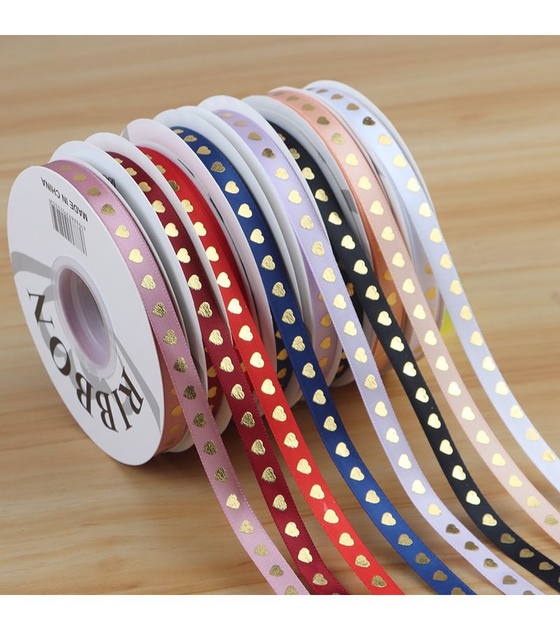 1 Roll Lotus Root Starch Color 0 39inch 1181 1inch Golden Embossed Heart Ribbon For Bouquet Decoration Diy Material Kit Bow Flowers Gift Wrapping - Image 2