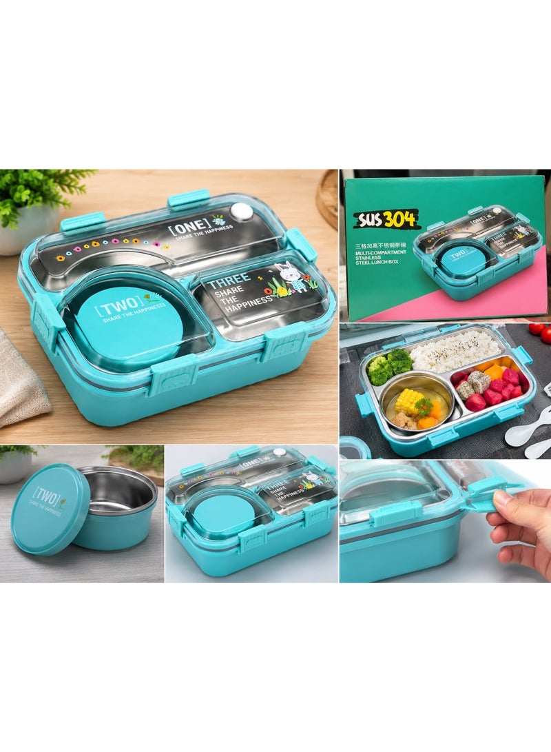 TAJ BAZAAR Stainless Steel Bento Lunch Box, 3-Compartment with Sauce Container, Leakproof, 22.5 x 16.5 x 7 cm (Blue) - Image 5