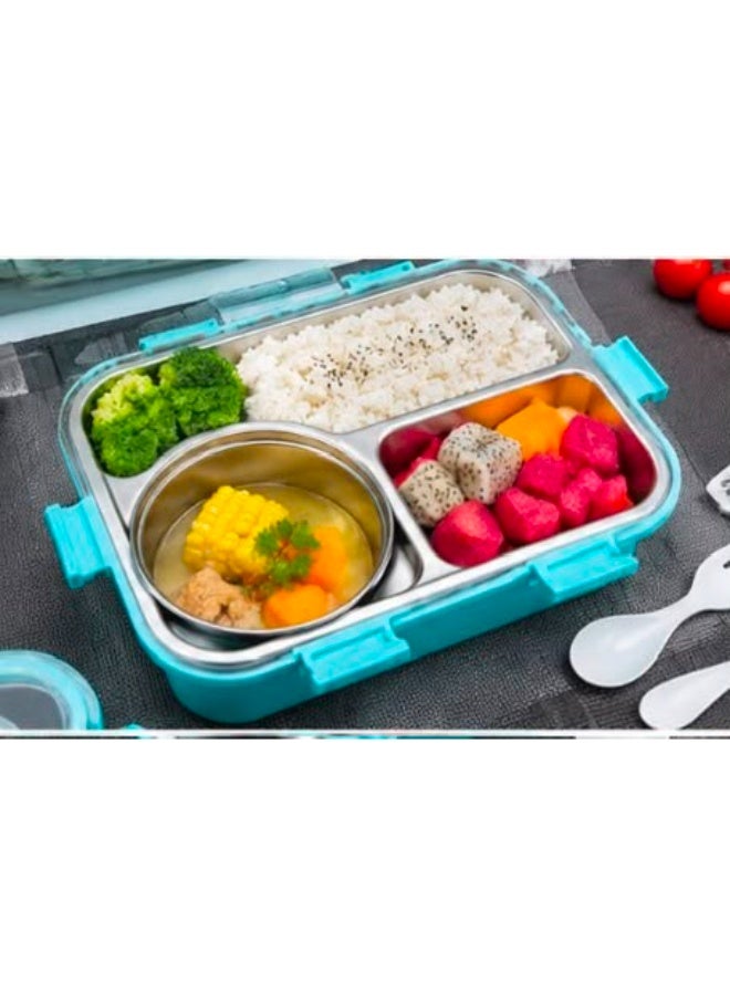 TAJ BAZAAR Stainless Steel Bento Lunch Box, 3-Compartment with Sauce Container, Leakproof, 22.5 x 16.5 x 7 cm (Blue) - Image 3