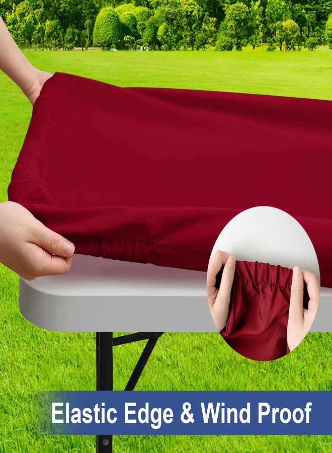 homing Rectangle Table Cloth Cover, Waterproof Polyester Elastic Fitted Tablecloth, Fits for 6 Foot Folding Tables, Washable Table Protector for Picnic, Camping, Outdoor (Wine Red, 30" x 72") - Image 2