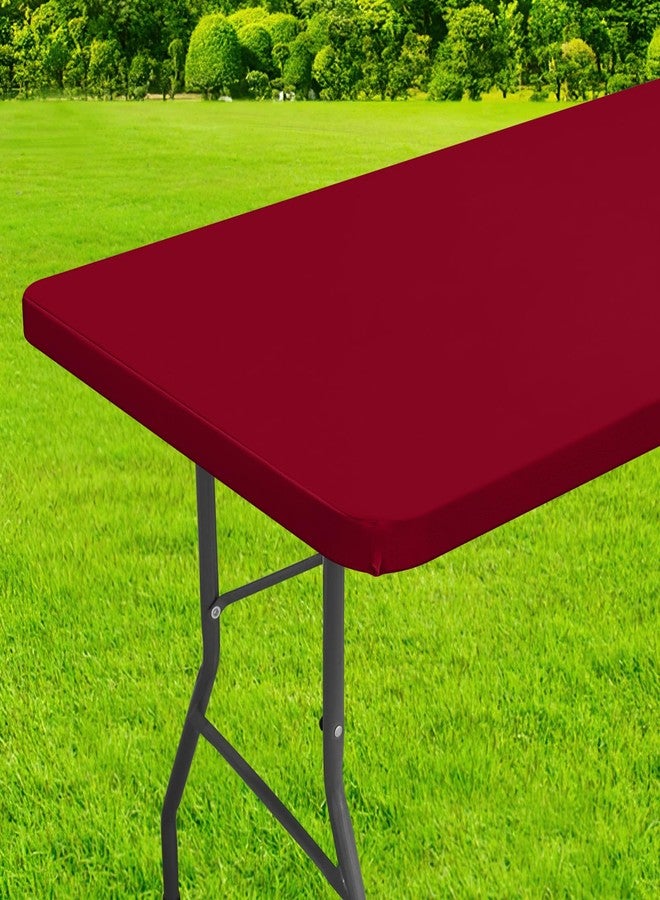 homing Rectangle Table Cloth Cover, Waterproof Polyester Elastic Fitted Tablecloth, Fits for 6 Foot Folding Tables, Washable Table Protector for Picnic, Camping, Outdoor (Wine Red, 30" x 72") - Image 1