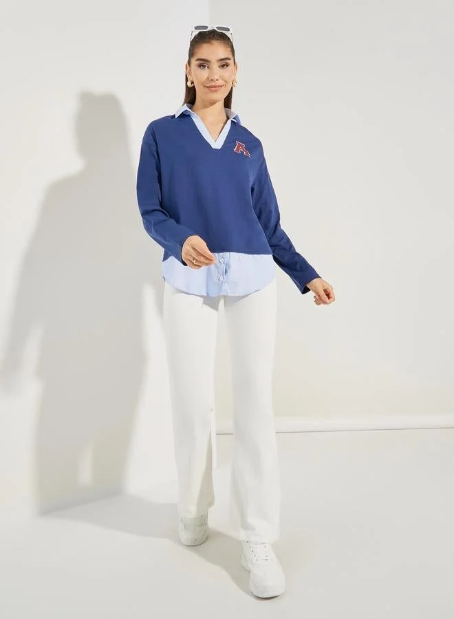 Styli Woven Striped Collar Knit Shirt