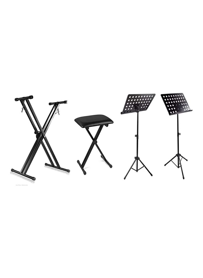 Megarya - Megarya Adjustable Double X Style Piano Keyboard Stand - Black & Piano Bench & Adjustable Folding Sheet Music Stand(x4xad4) - Image 1