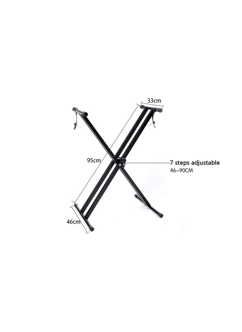 Megarya - Megarya Adjustable Double X Style Piano Keyboard Stand - Black & Piano Bench & Adjustable Folding Sheet Music Stand(x4xad4) - Image 1
