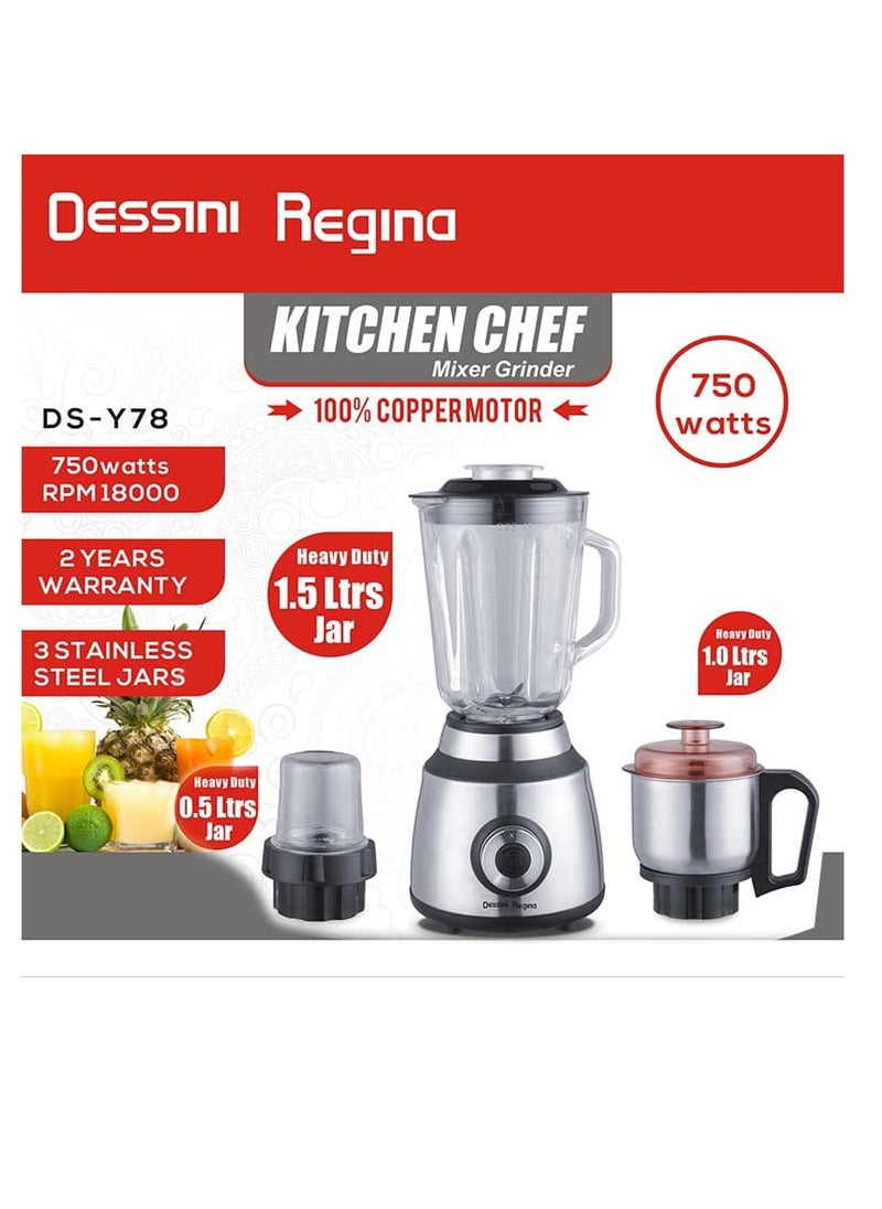 DISNIE Dessini Regina Multi-function Blender for Kitchen Glass Blender Jar Electric Stainless-Steel Housing 6 Leaf Blade for Ice Crushing  - Image 1