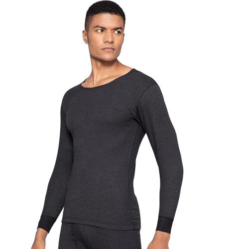 sporto Macho Men's Ultima Plus Round Neck Fullsleeve Thermal TopSuper Combed Cotton Rich Regular Fit Body Warmer top | Soft, Breathable & Naturally Insulated Winter Undershirt Black - Image 3