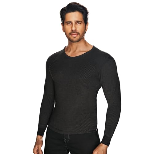 sporto Macho Men's Ultima Plus Round Neck Fullsleeve Thermal TopSuper Combed Cotton Rich Regular Fit Body Warmer top | Soft, Breathable & Naturally Insulated Winter Undershirt Black - Image 1