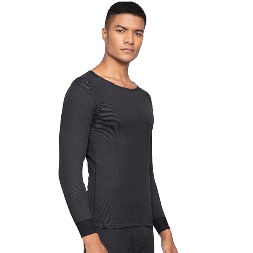 sporto Macho Men's Ultima Plus Round Neck Fullsleeve Thermal TopSuper Combed Cotton Rich Regular Fit Body Warmer top | Soft, Breathable & Naturally Insulated Winter Undershirt Black - Image 2