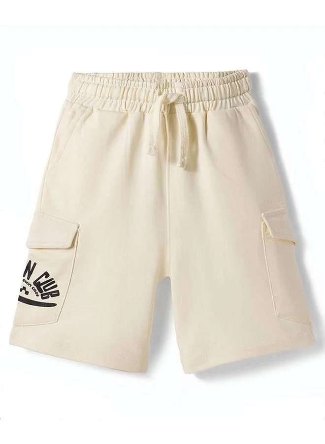 Primo Gino Primo Gino 100% Cotton Knit French Terry Knee Length Cargo Shorts with Beach Theme Print (Pack of 2) - Off-White and Dark Grey