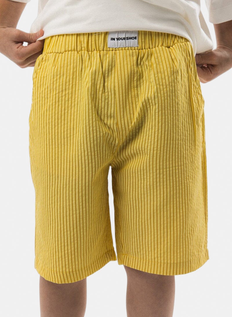 In Your Shoe Yellow Striped Kids Boxer Shorts - Image 1