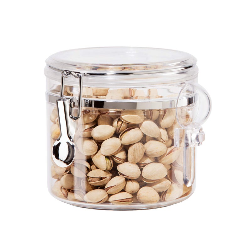 OGGI Clear Canister Airtight 38oz  Clamp Lid  Spoon  Airtight Food Storage Containers Ideal for Kitchen  Pantry Storage of Bulk Dry Food Including Flour Sugar Coffee Rice Tea Spices  Herbs
