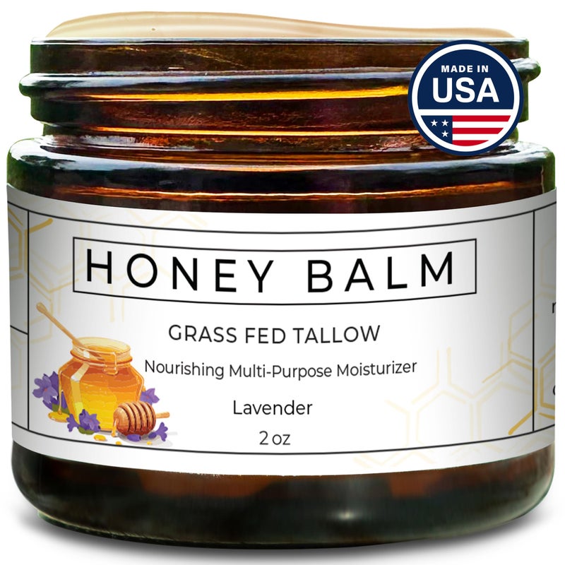Really Good Blends  Tallow and Honey Balm Organic Body Butter GrassFed Beef Tallow for Skin Soothing AllNatural Moisturizer for Body and Face  Made in USA  2 oz Lavender