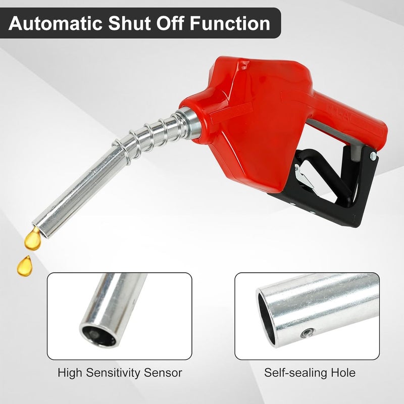 EASYBERG 3/4" NPT Auto Fuel Nozzle, Auto Shut Off Fuel Nozzle with 3-speed Padlock, Spout 13/16" for Gasoline, Diesel, Biodiesel and Kerosene, Red - Image 3