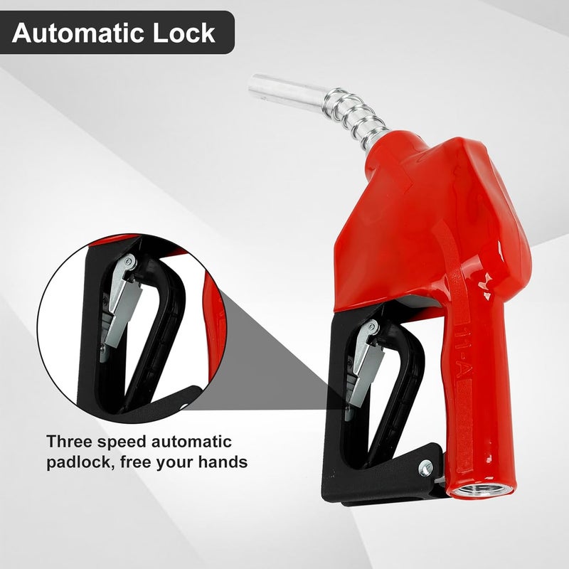 EASYBERG 3/4" NPT Auto Fuel Nozzle, Auto Shut Off Fuel Nozzle with 3-speed Padlock, Spout 13/16" for Gasoline, Diesel, Biodiesel and Kerosene, Red - Image 4
