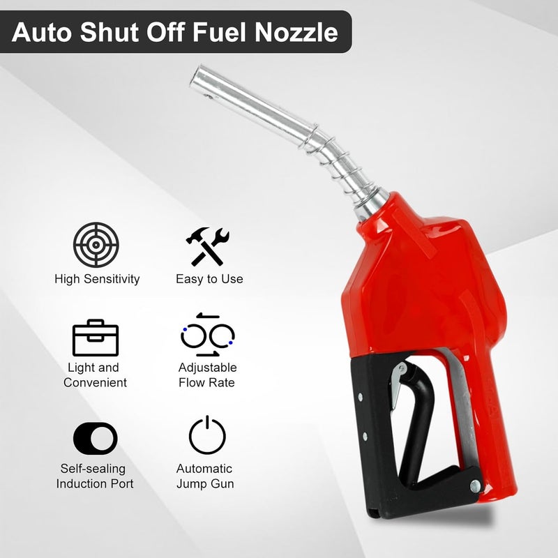 EASYBERG 3/4" NPT Auto Fuel Nozzle, Auto Shut Off Fuel Nozzle with 3-speed Padlock, Spout 13/16" for Gasoline, Diesel, Biodiesel and Kerosene, Red - Image 2