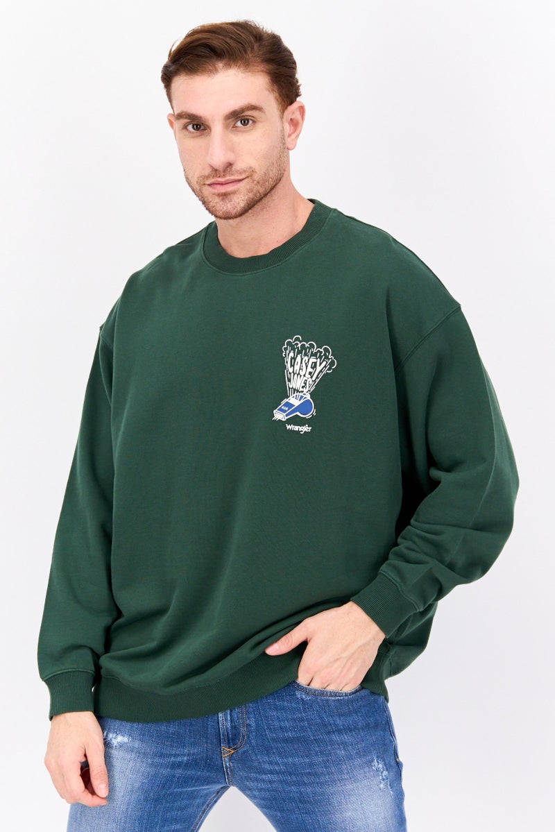 Wrangler Men Crew Neck Long Sleeve Graphic Print Sweatshirt, Green - Image 1
