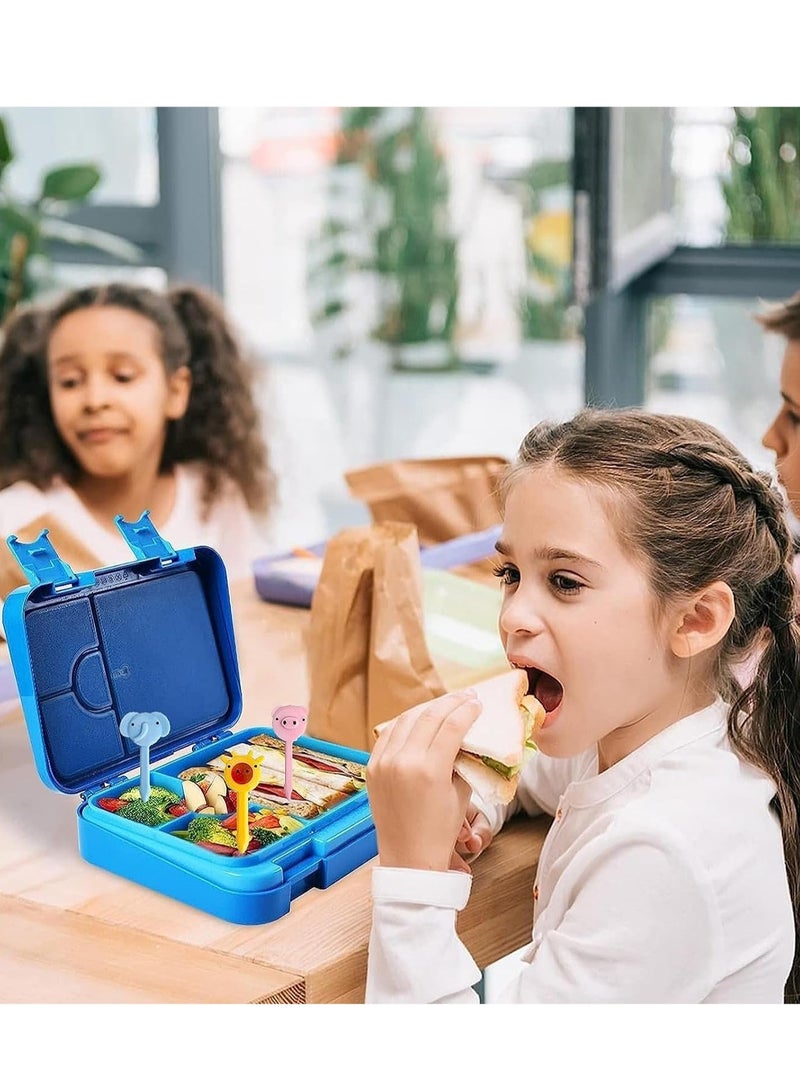 Kids Lunch Box School Bento Box, BPA Free Leak Proof 4/6 Compartment Lunch Container with Animal Fork, Back to School Season Kids Bento Lunch Box, Dishwasher Safe (Blue) - Image 2