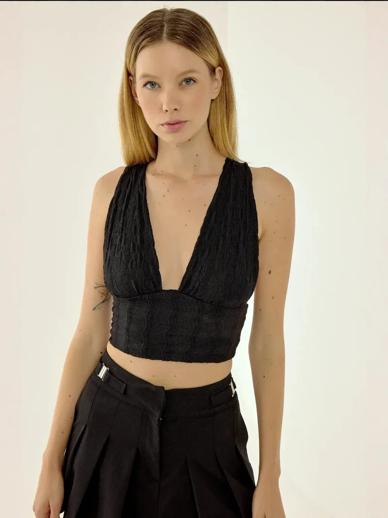 HICCUP V- Neck Cross Back Crop Top