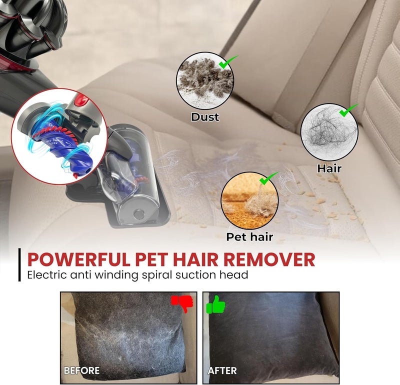 for Dyson V7 V8 V10 V11 V15 Vacuum Cleaners - Mini Motorized Brush Head - Pet Hair Removal Vacuum Attachment, Mini Hair Screw Tool for Carpeted Stairs, Couch Cushions, Upholstery & Car Carpet - Image 3