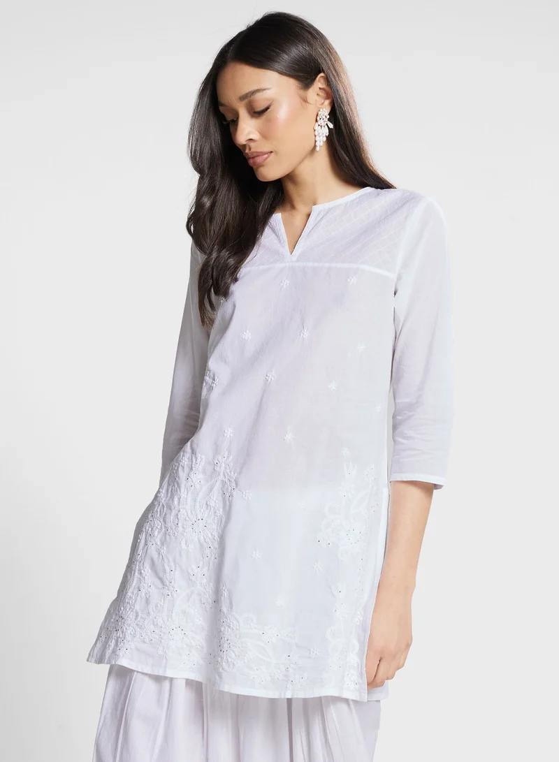 Fabindia Scoop Neck Chikankari Embroidered Tunic