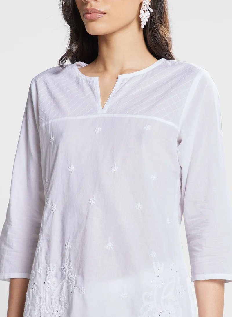 Fabindia Scoop Neck Chikankari Embroidered Tunic