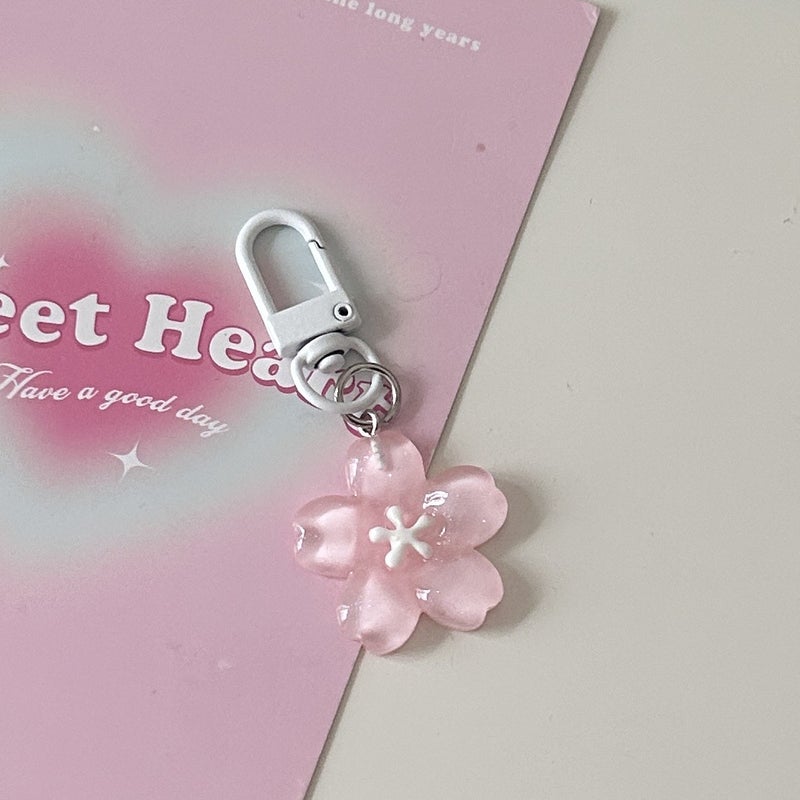 Romantic Jelly Cherry Blossom Keychain Cute Girls Heart Gentle Colorful Flower Pendant Couples Best Friend Schoolbag Accessories Pink# door buckle