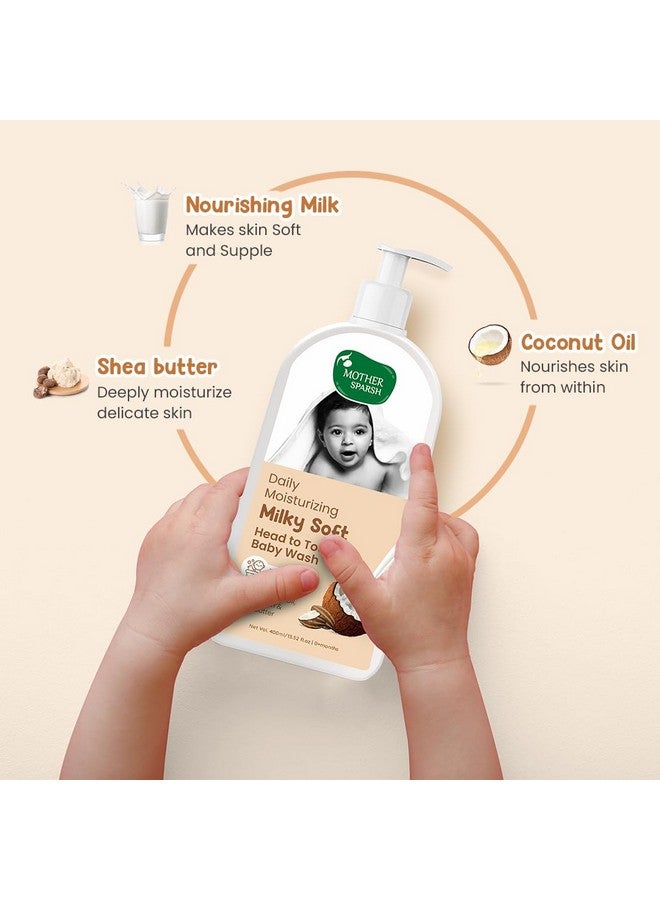 موذر سبارش غسول الجسم ميلكي سوفت من الرأس إلى القدمين للأطفال - 400 مل مع بروتين الحليب وزبدة الشيا | غسول الجسم الطبيعي 2 في 1 للأطفال بدون دموع - Image 3