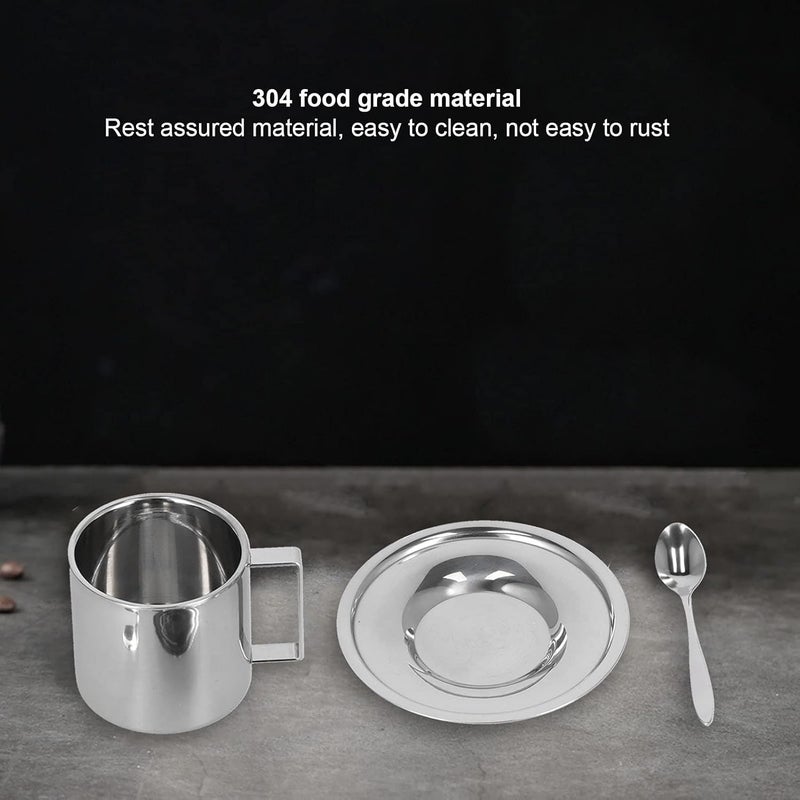 comfrt 3PCS/Set Insulated Coffee Cup Set Stainless Steel Double Walled Mugs Milk Tea with Saucer Spoon Cups for Coffee, Latte,Tea, Mug Great Cappuccino Gift Idea Handle (European double layer suit-280ML) - Image 2
