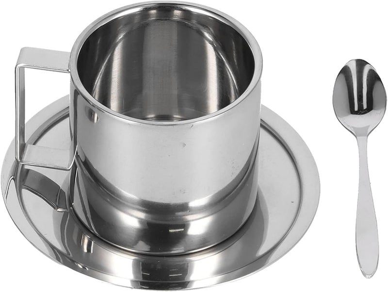 comfrt 3PCS/Set Insulated Coffee Cup Set Stainless Steel Double Walled Mugs Milk Tea with Saucer Spoon Cups for Coffee, Latte,Tea, Mug Great Cappuccino Gift Idea Handle (European double layer suit-280ML) - Image 1