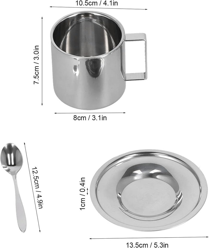comfrt 3PCS/Set Insulated Coffee Cup Set Stainless Steel Double Walled Mugs Milk Tea with Saucer Spoon Cups for Coffee, Latte,Tea, Mug Great Cappuccino Gift Idea Handle (European double layer suit-280ML) - Image 5