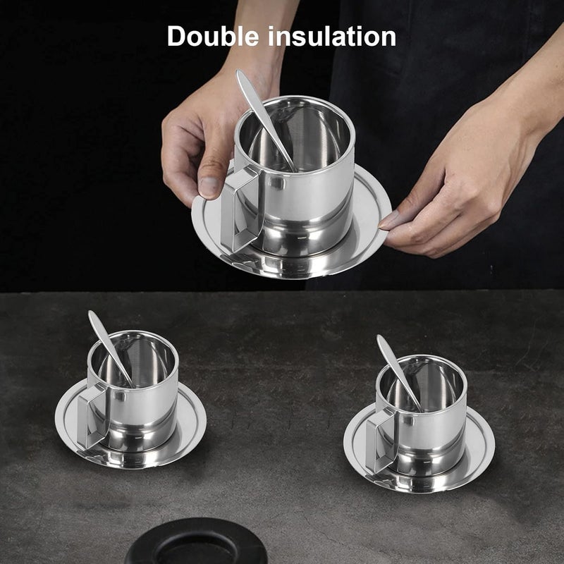 comfrt 3PCS/Set Insulated Coffee Cup Set Stainless Steel Double Walled Mugs Milk Tea with Saucer Spoon Cups for Coffee, Latte,Tea, Mug Great Cappuccino Gift Idea Handle (European double layer suit-280ML) - Image 4