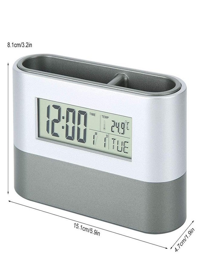 Jwthee Desktop Pencil Cup, LCD Electronic Clock Pen Holder Lcd Electronic Clock Perpetual Calendar Clock Multifunctional Desk Clock Calendar Stationery Organizer for Office and Home - Image 4