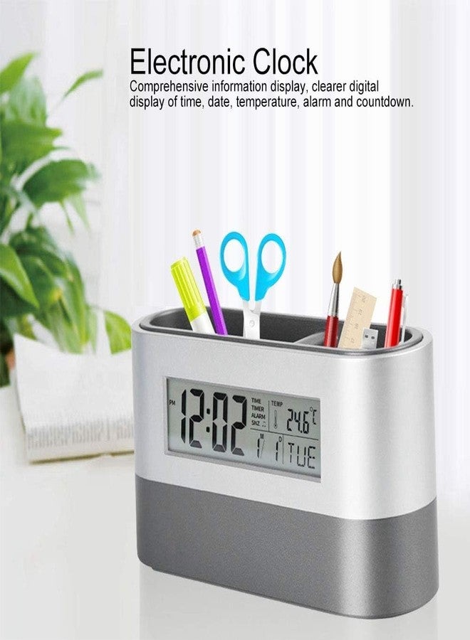 Jwthee Desktop Pencil Cup, LCD Electronic Clock Pen Holder Lcd Electronic Clock Perpetual Calendar Clock Multifunctional Desk Clock Calendar Stationery Organizer for Office and Home - Image 3