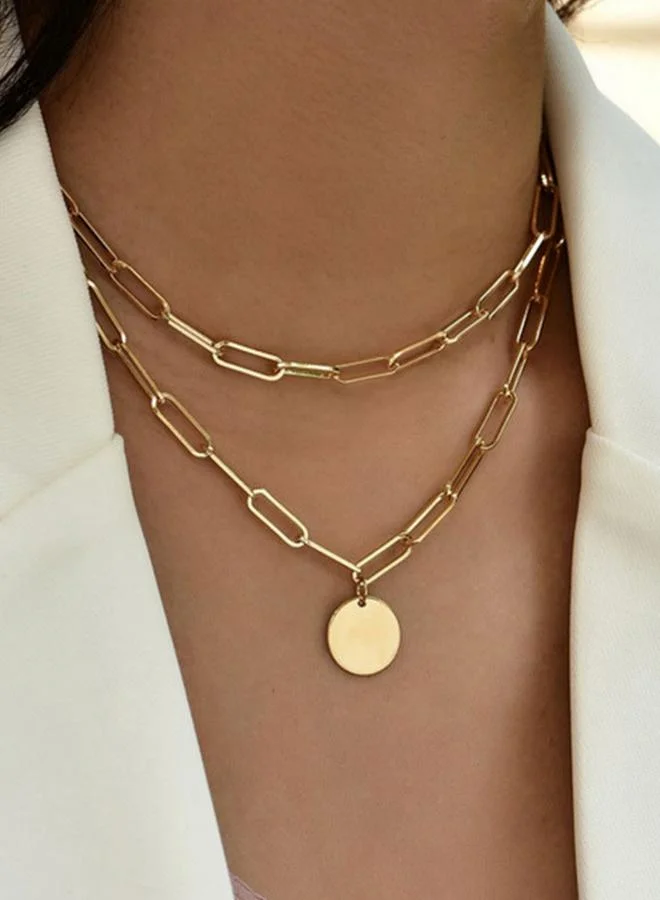 تايك تو قلادة سلسلة ذهبية بدلاية دائرية