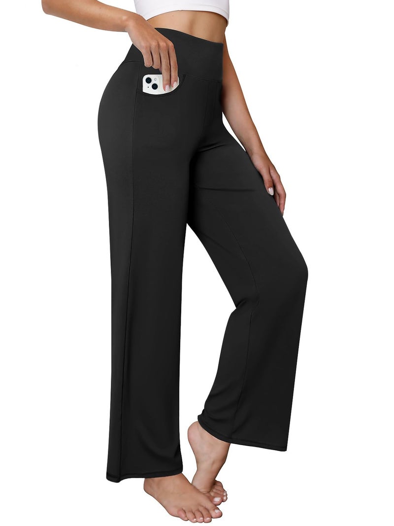 COPYLEAF Wide Leg Yoga Pants Women Stretch Dress Work Pants with Pockets Lounge Casual Sweatpants(Black M) - Image 2