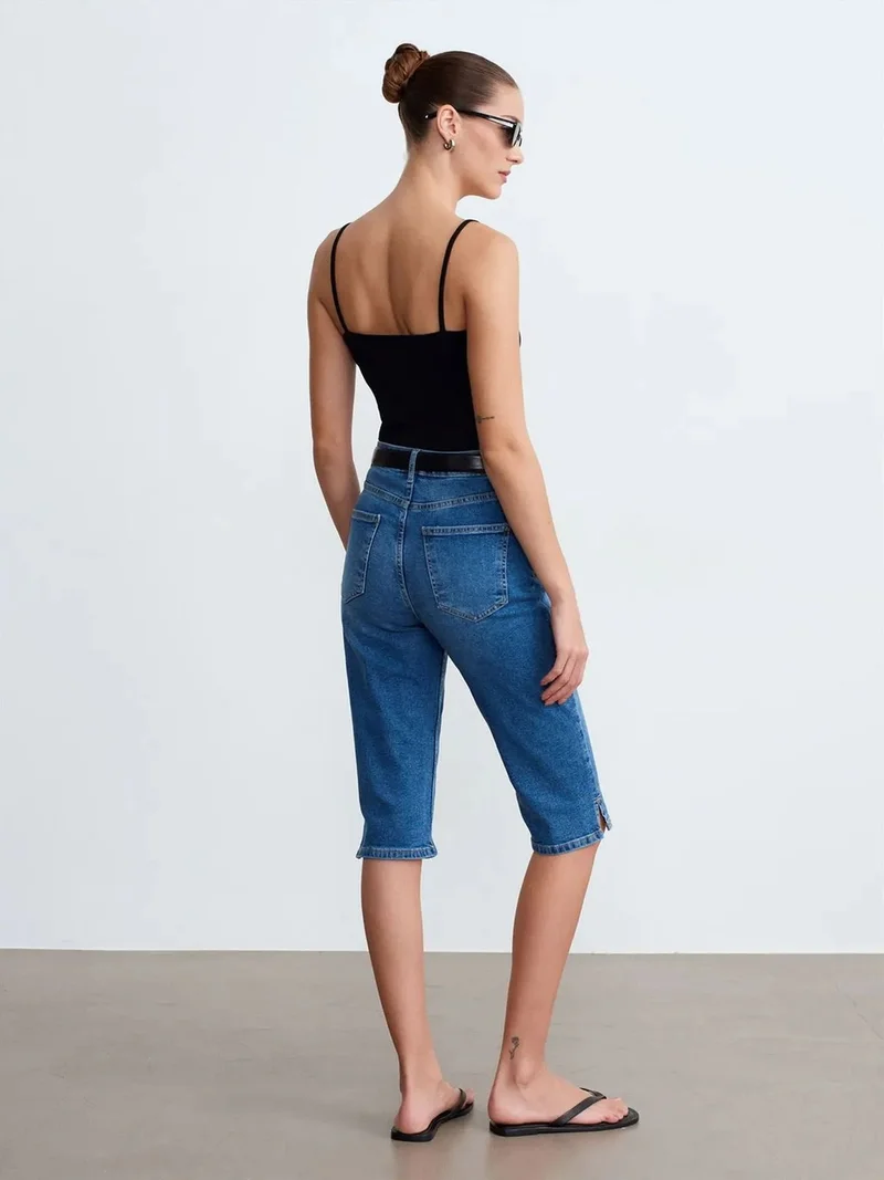Dilvin Dilvin High-Waist Denim Capri Shorts