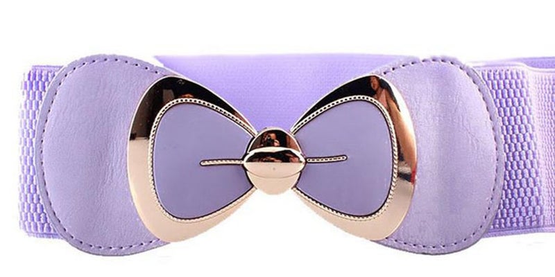 X&F Women's Elegant PU Bowknot Stretch Wide Belt Dress Decorative Waistbelts Light Purple - Image 2