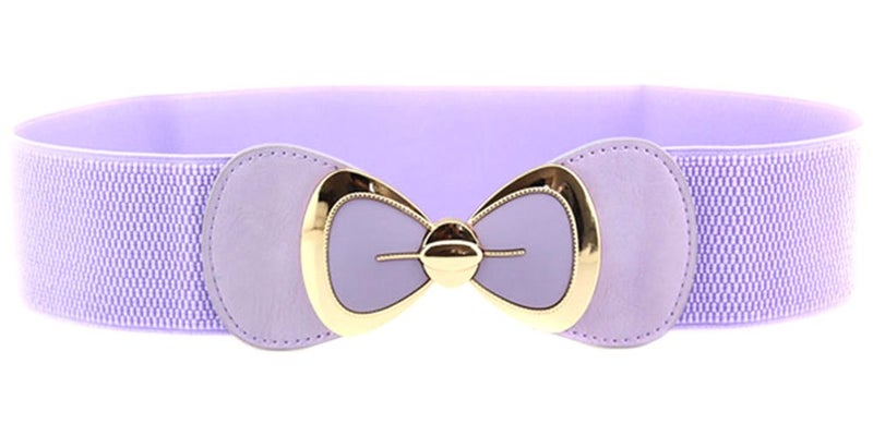 X&F Women's Elegant PU Bowknot Stretch Wide Belt Dress Decorative Waistbelts Light Purple - Image 1