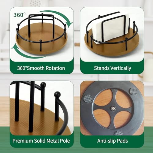 OCMML Napkin Holder for Table,360° Rotating Lazy Susan Turntable Organizer for Cabinet,9 inches Kitchen Table Decor&Counter Tray Can Hold Salt and Pepper Shakers (Walnut Brown) - Image 3